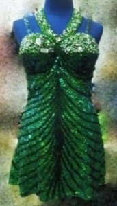 M062  Green Sequin Showgirl Dress XS-L