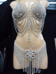 J060 Crystal Showgirl Bra Belt Rhinestone Diamante Skirt
