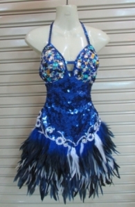 M095 Litle Flower Crystal Feather Showgirl Dress