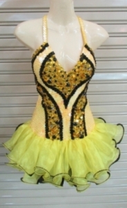M096 Big Heart Crystal Sequin Shimmery Ruffle Showgirl Dress