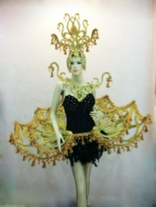 B045 Showgirl Mysterious Golden Showgirl Headdress Shoulder Piece Open Tail