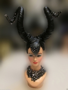 H203 Maleficent Demon Leather Showgirl Headdress