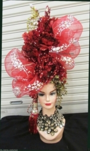 H197 Red Flower Angel Crystal  Showgirl Headdress