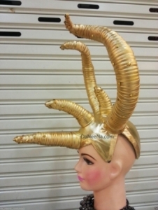H210 Five Horns Devil Crystal  Showgirl Headdress