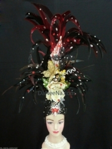 H212 Butterfly Flower Crystal Head Hat Wig Showgirl Headdress