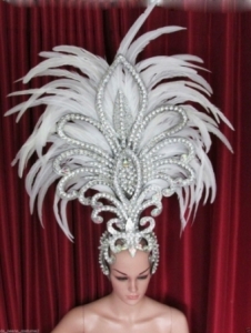 H1862XL Queen of Big Hawk Crystal Feather Showgirl Headdress in White