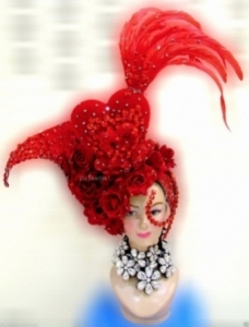 H544 Big Red Cupid Lady Crystal Showgirl Headdress