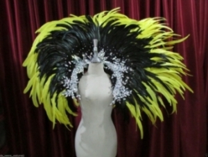 B0399C Canary Black  Showgirl Brazil Carnival Brazilian Rio Carnival Samba Dance Costume  Backpiece