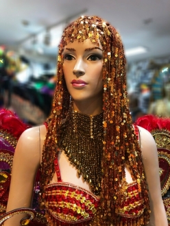 H571 Venus Sequin Fringe Wig Showgirl Headdress