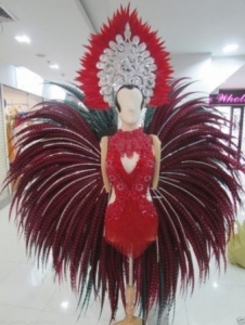 C120 Red Devil Lady Feather  Showgirl Headdress Costume Set