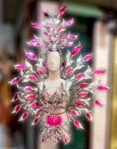 B040C Pink Fuchsia Tulip Flower Showgirl Bra Skirt Showgirl Headdress Showgirl Shoulder Pieces Costume Set
