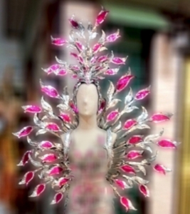 B040H Pink Fuchsia  Flower Showgirl Headdress & Showgirl Shoulder Pieces