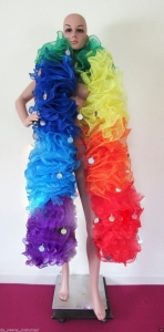 B36 Rainbow Sequin Trim Gigantic Showgirl Ruffle Boa