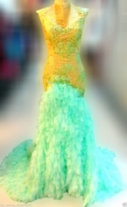 G604 Gold Green Angel Showgirl Gown