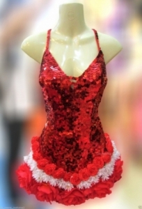 M640 Red Big Roses Queen Showgirl Dress