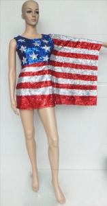 M061 USA America Flag and UK England Flag Sequin Showgirl Dress