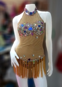 M657 Rainbow Crystal Cher Inspired Bugle Showgirl Leotard Showgirl Bodysuit