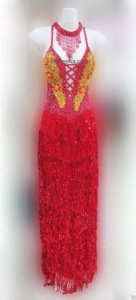 M153 Red Flower Dancer Lady Showgirl Vegas Stage Dance Showgirl Dress