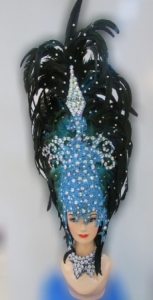 H184 Queen of Mars Chaman Blue Feather Showgirl Headdress
