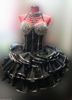 M119 Spike Punk Rock Girl Showgirl Dance Leather Showgirl Dress