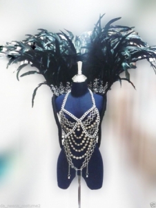 Showgirl Bra9 Bird of Paradise Chainmail Feather Showgirl Bra Showgirl Shoulder Pieces Costume set