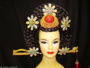 H150 Carnival Brazilian Rio Carnival Samba Dance Costume  Chinese China Geisha Japanese Rose Flower Showgirl Headdress