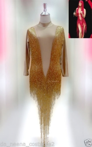 M535C Cher Bugle Bead Showgirl Leotard Showgirl Bodysuit