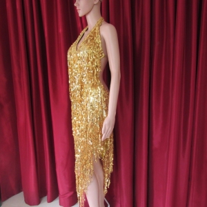 R35 Gold Elegant Pageant Dance Showgirl Dress M