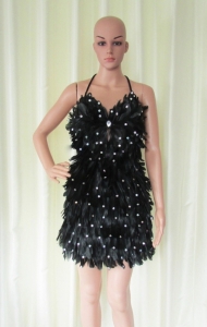 R70 Black Feather Sequin Showgirl Dress M