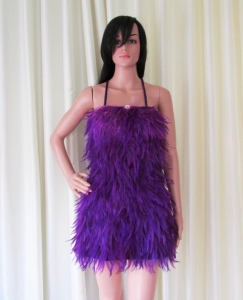 R73 Pretty Purple Bird Feather Showgirl Dress S