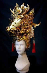 HUT C058H Gold Horse Unicorn Stallion Showgirl Headdress