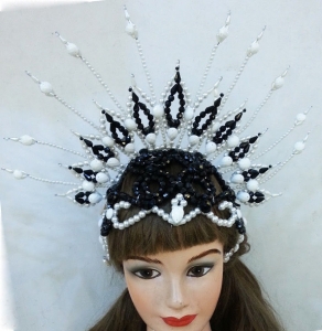 H020C Queen Crown Angel headdress with clear beads and crystals Headdress