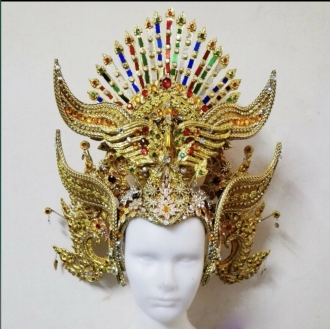 H934 God of Bull Asian Thai Indonesia Bali Showgirl Crystal Headdress