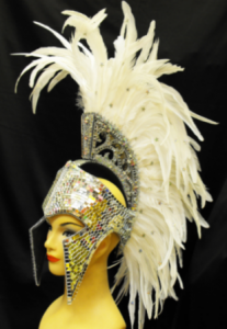 H017W White Roman Mohawk Feather Showgirl Headdress Legionary Legion Helmet