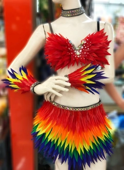 FTG Feather Drag Bra Skirt Belt Gay Pride Parade Costume Set