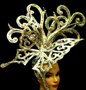 Gold Butterfly Feather Showgirl Headdress
