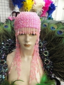 W002 Beaded Wig Feather Showgirl Headdress