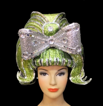 H056 80's Big hair Bow Hairspray Feather Showgirl Headdress