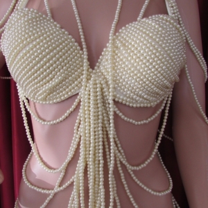 Da NeeNa R12 Christina Aguilera Costume Cream Pearl Bra Bikini