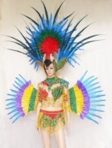 H034 Carnival Brazilian Rio Carnival Samba Dance Costume  Parrot Feather Showgirl Headdress Costume Set  XS-XL