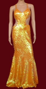 G027D Fluorescent Neon Sequin Showgirl Gown XS-XL