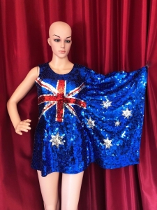 M061 UK Flag and USA Flag Sequin Showgirl Dress