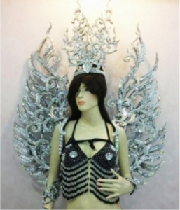 B038 Asia Thai Silver Showgirl Headdress Angel Wings Backpiece