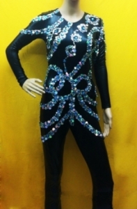 L029 Black Gold Catsuit Showgirl Bodysuit