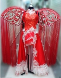 C057 Red Chinese Asian Angel Angel Wings Showgirl Dress Costume Set