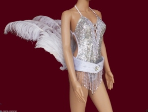 C0277 Showgirl Bird Tail Ostrich Belt Sequin Costume Set