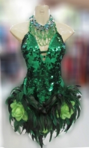 M076 Feather Flower Green Showgirl Dress
