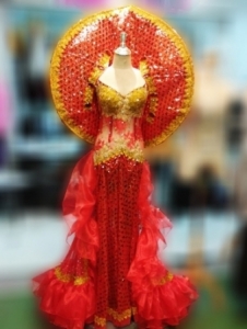 G045F Fire Sun Princess Showgirl Dress Costume Set