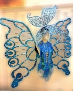 C525 Grand Blue Butterfly Princess Showgirl Headdress Angel Wings Costume Set