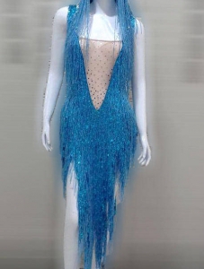 M535C2 Cher Crystal  Showgirl Leotard Showgirl Bodysuit